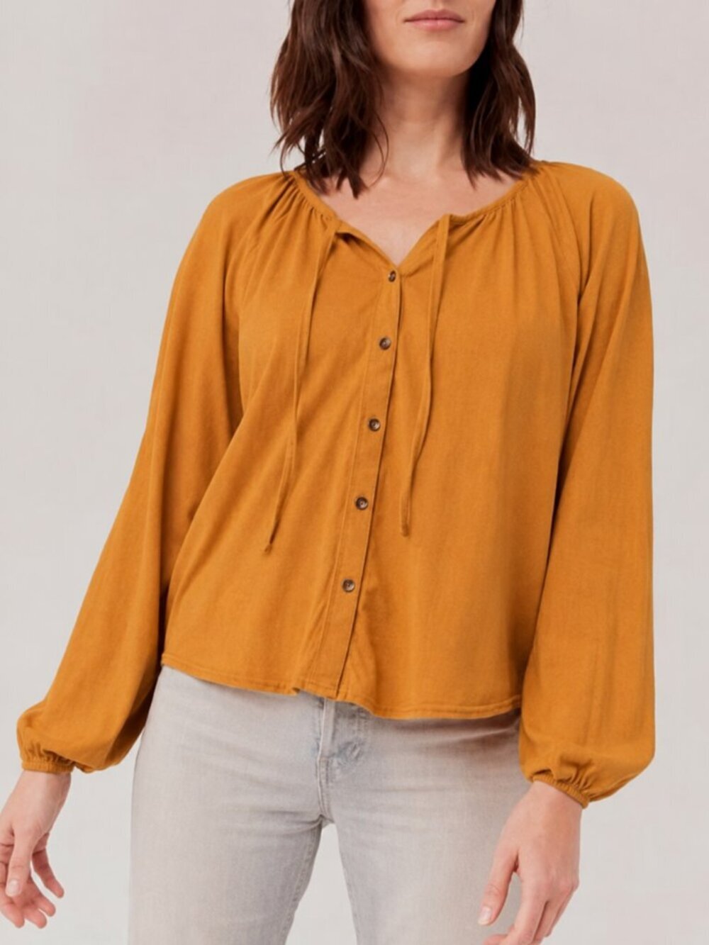 PACT Organic Josie Linen Oversized Yellow Button Front Peasant Knit Top SZ XL